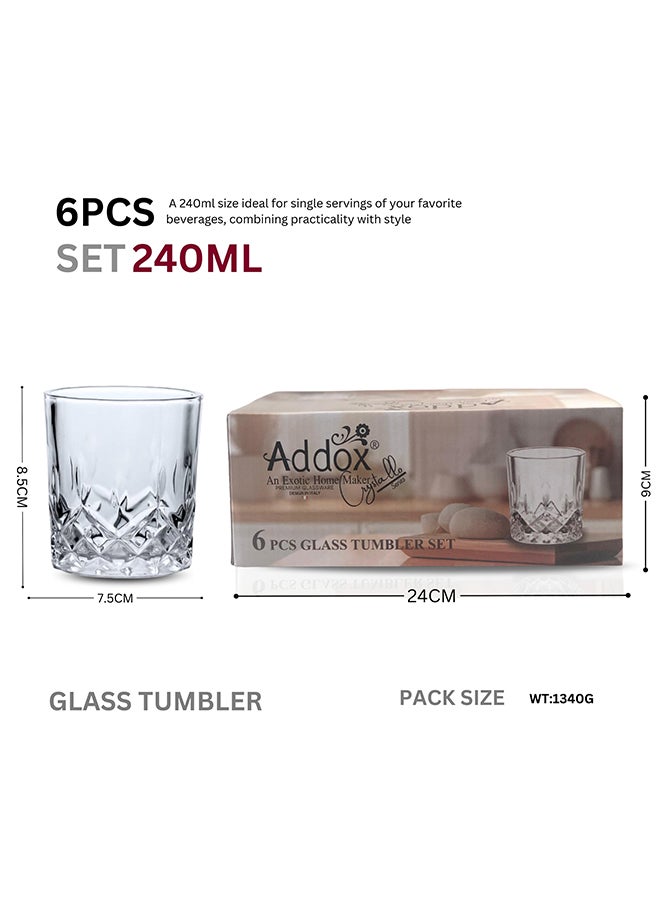 Feelings Feelings 6 Pcs Glass Tumbler Set By Addox Premium Drinking Glasses 240Ml  - Image 2