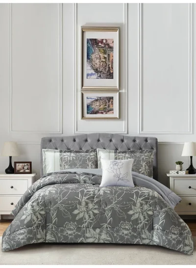 Donetella Bedding Comforter Set, King Size 250x230cm - 4-Pcs Digital Print Quilted Bed Set, Microfiber Fabric - 1 Comforter, 2 Pillow Shams,1 Cushion Cover.