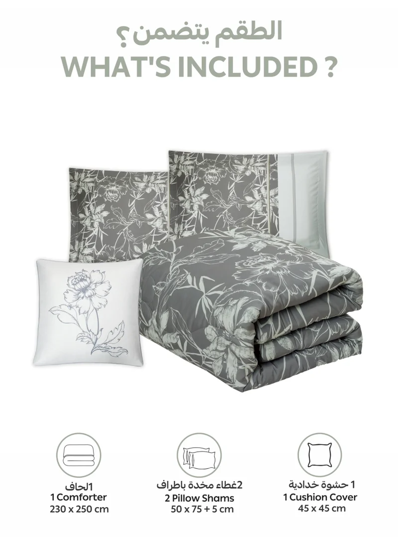 Donetella Bedding Comforter Set, King Size 250x230cm - 4-Pcs Digital Print Quilted Bed Set, Microfiber Fabric - 1 Comforter, 2 Pillow Shams,1 Cushion Cover.