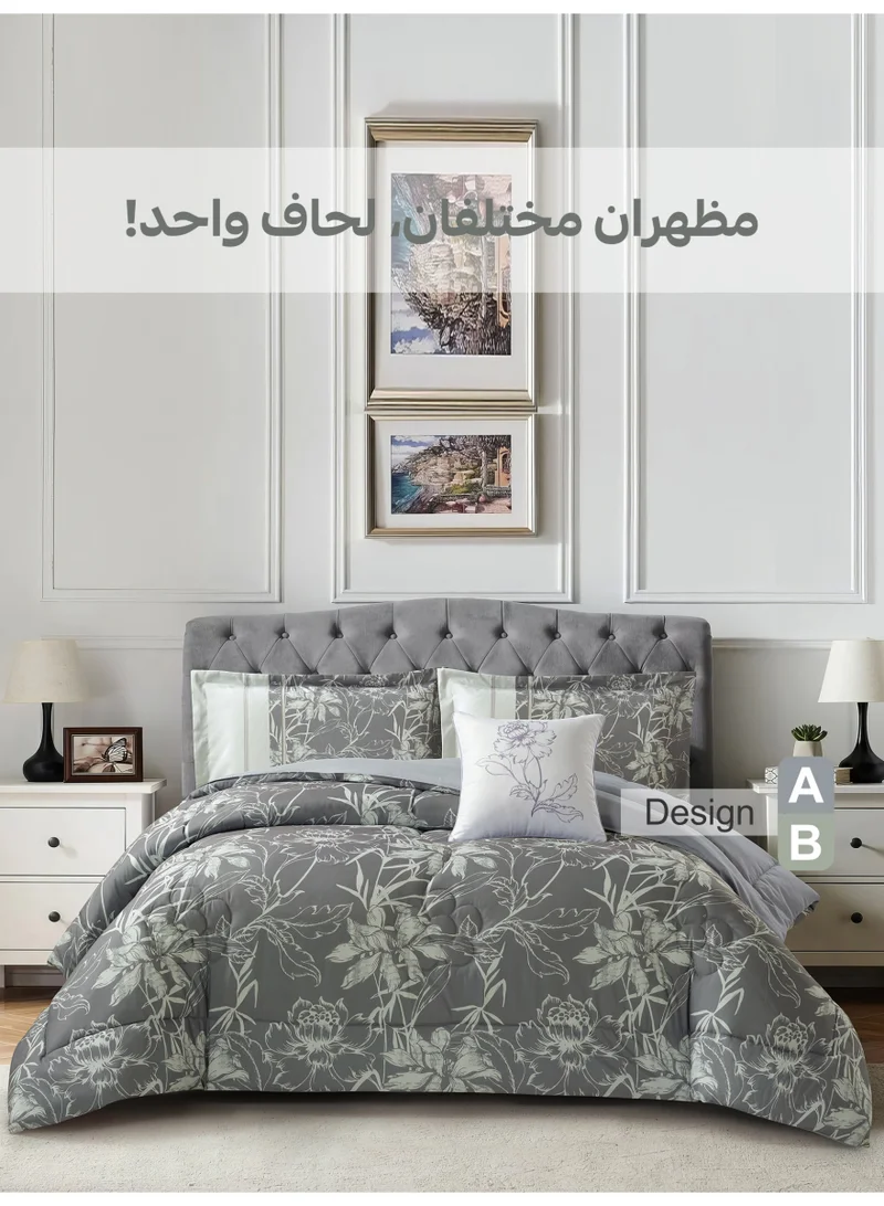 Donetella Bedding Comforter Set, King Size 250x230cm - 4-Pcs Digital Print Quilted Bed Set, Microfiber Fabric - 1 Comforter, 2 Pillow Shams,1 Cushion Cover.