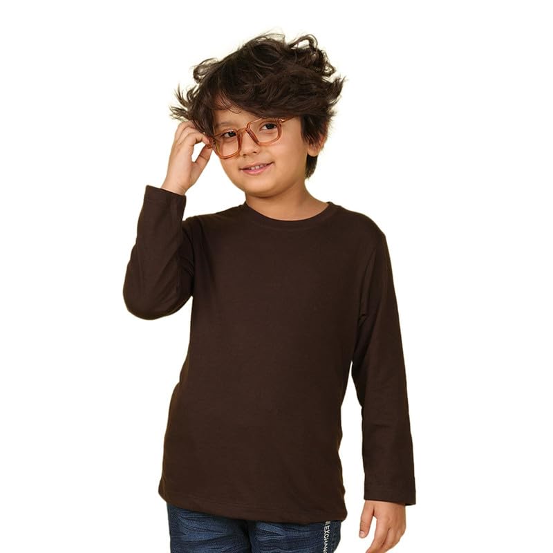 Nusyl Boys Full Sleeves Solid T-Shirt for Kids | Soft Cotton Blend | Comfortable Regular Fit | Casual 2-16 Years | Brown - Image 1