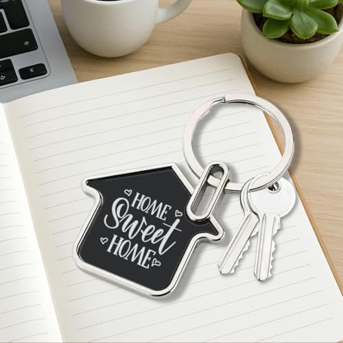 Giftana Home Sweet Home Keychain for Men and Women, House Design Metal Keychains, Silver Keyring, Housewarming Gifts Key Chain Real Estate Gifts Buying and Selling Keychain (Black,Silver) - Image 2