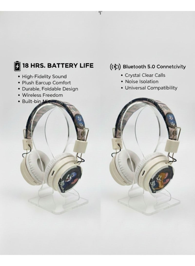Portbae Jerry Edition Kids Wireless Foldable Over-Ear Headphones AH-906V | Lightweight Comfort, Clear Sound for Learning & Entertainment - Image 4