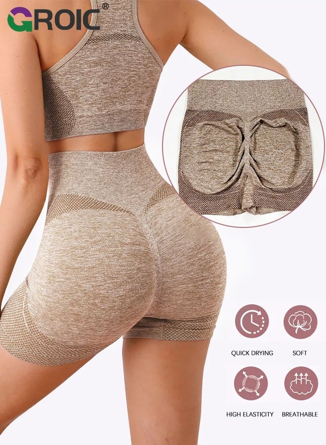 GROIC Women's Seamless Workout Sets 2 Pieces Outfit High Waist Gym Shorts Sports Bra Activewear Sets for Yoga Workout - M - Image 5