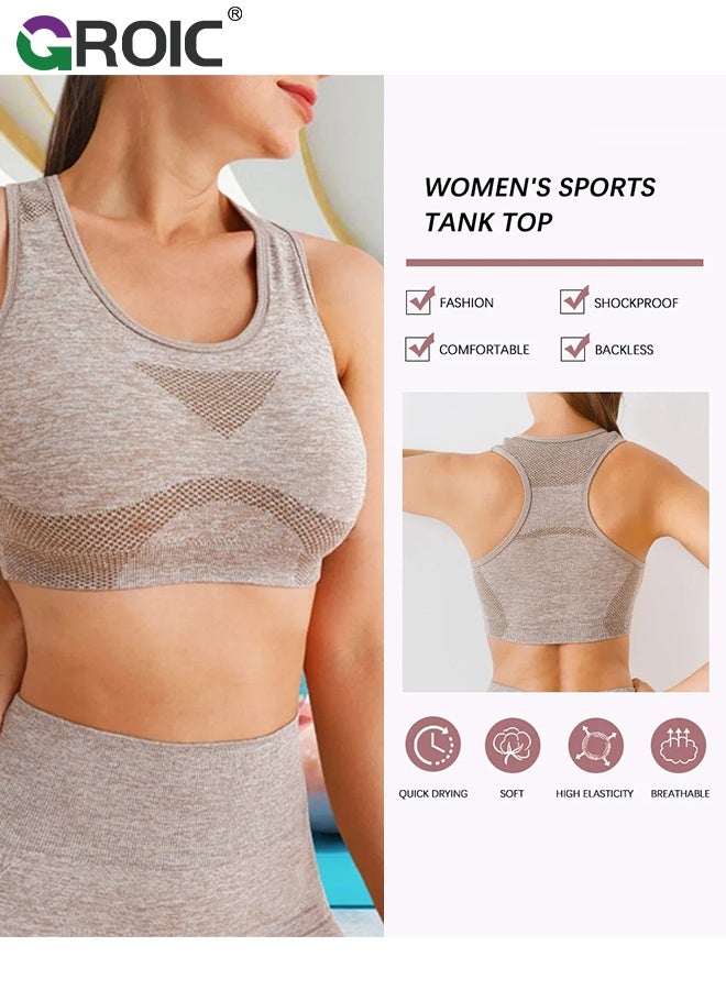 GROIC Women's Seamless Workout Sets 2 Pieces Outfit High Waist Gym Shorts Sports Bra Activewear Sets for Yoga Workout - M - Image 2