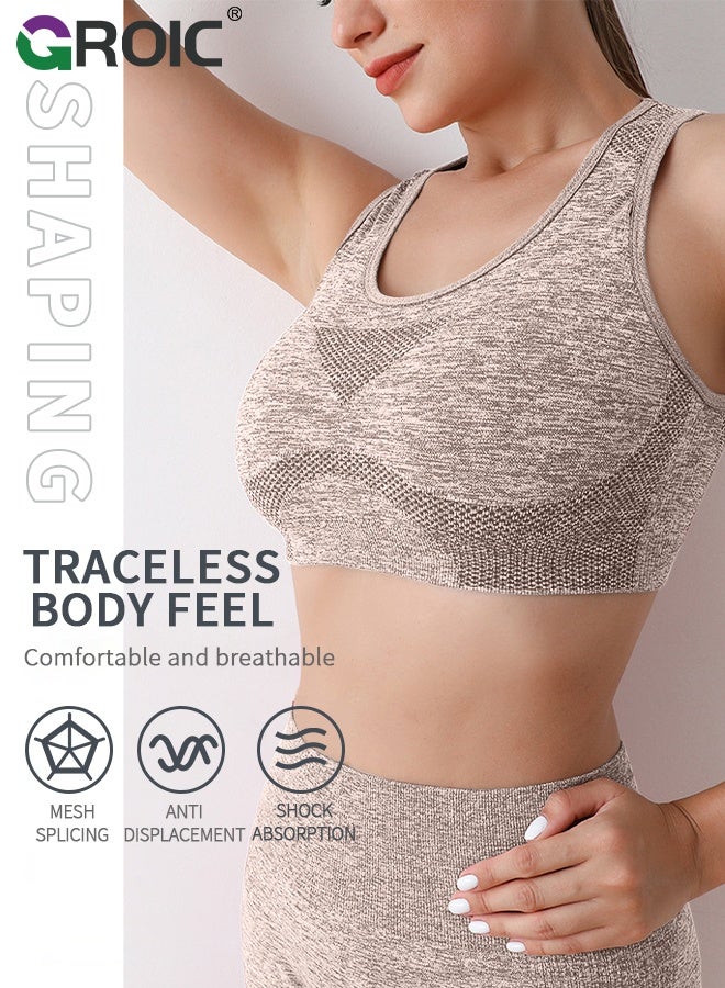 GROIC Women's Seamless Workout Sets 2 Pieces Outfit High Waist Gym Shorts Sports Bra Activewear Sets for Yoga Workout - M - Image 3