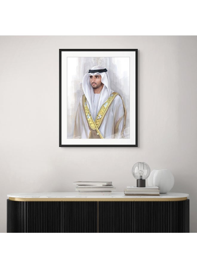 Art Decor Framed Fine Art of Sheikh Hamdan Bin Mohammed Bin Rashid Al Maktoum Portrait UAE Wall Art with Matt Board Print Wall Decor for Home Living Room Office Gifting - Image 2