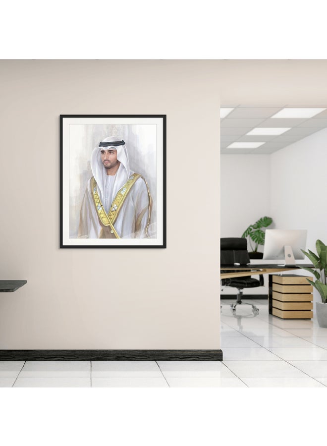 Art Decor Framed Fine Art of Sheikh Hamdan Bin Mohammed Bin Rashid Al Maktoum Portrait UAE Wall Art with Matt Board Print Wall Decor for Home Living Room Office Gifting - Image 3