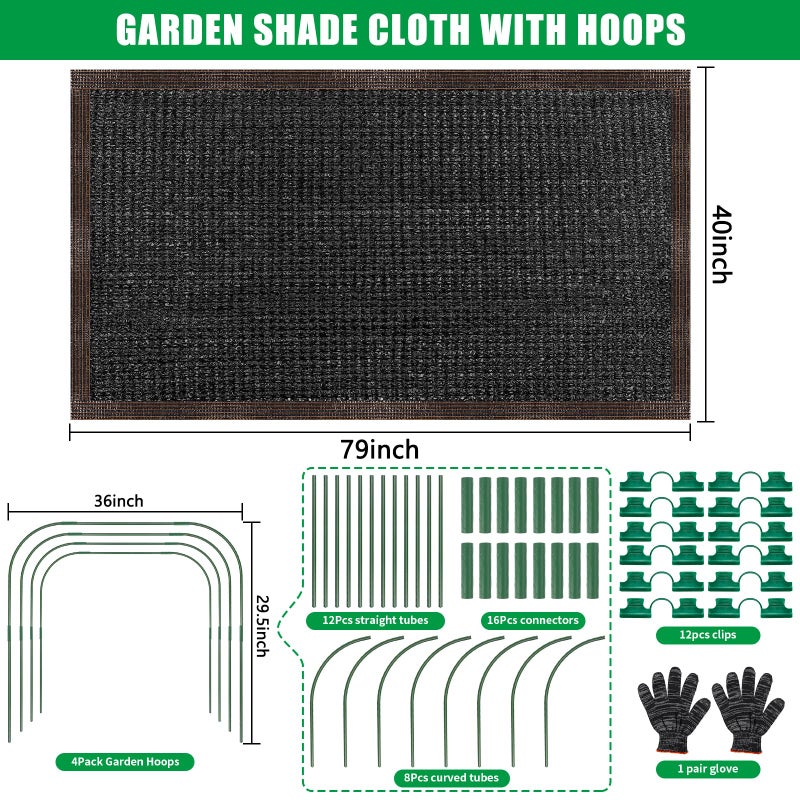 KJX 79"x40" Garden Shade Kit, 70% Garden Sun Shade Cloth with Hoops for Plants Heat Protection, Raised Garden Bed Shade Cover Plant Sun Shade for Outdoor Plants Vegetables - Image 2