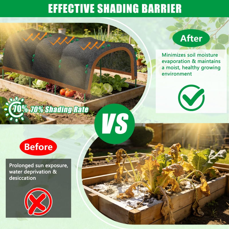 KJX 79"x40" Garden Shade Kit, 70% Garden Sun Shade Cloth with Hoops for Plants Heat Protection, Raised Garden Bed Shade Cover Plant Sun Shade for Outdoor Plants Vegetables - Image 4