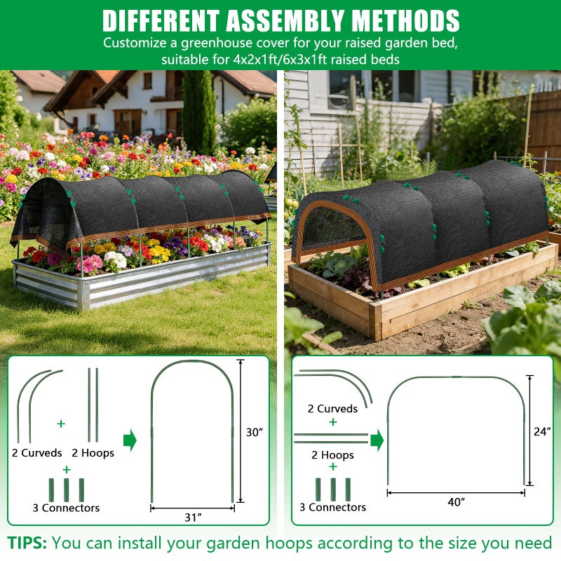 KJX 79"x40" Garden Shade Kit, 70% Garden Sun Shade Cloth with Hoops for Plants Heat Protection, Raised Garden Bed Shade Cover Plant Sun Shade for Outdoor Plants Vegetables - Image 5