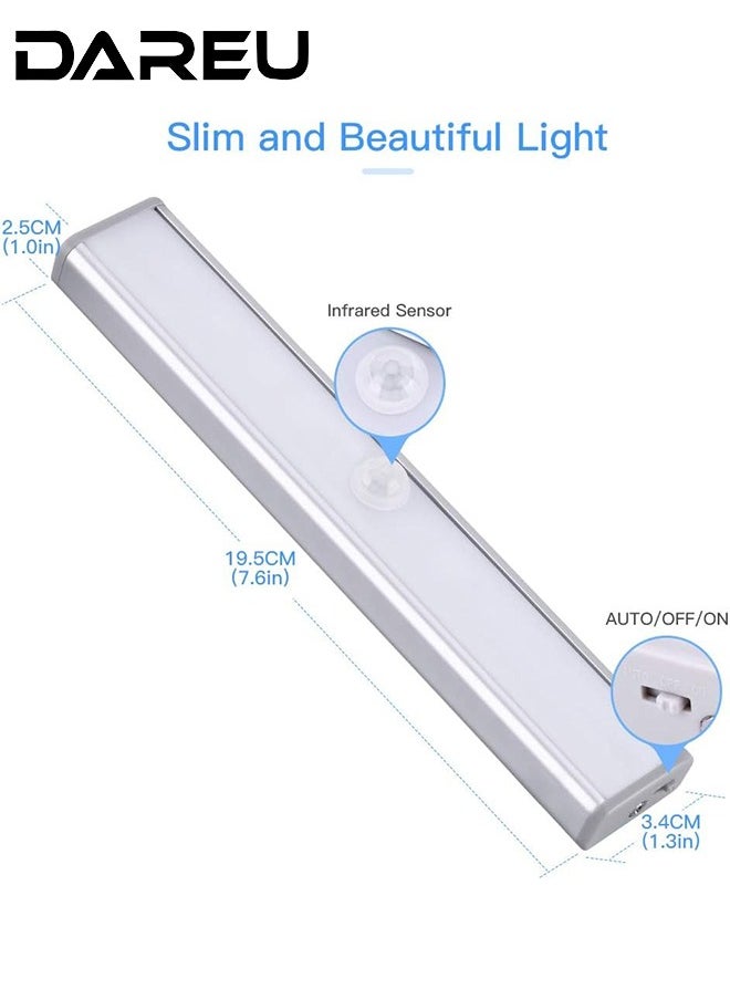 Motion Sensor LED Night Lights, USB Rechargeable Closet Lighting, Warm White, Stick-on Anywhere with Magnetic & Adhesive Mount, 3-Pack, 10 LEDs for Wardrobe, Bathroom, Hallway, Storage Spaces