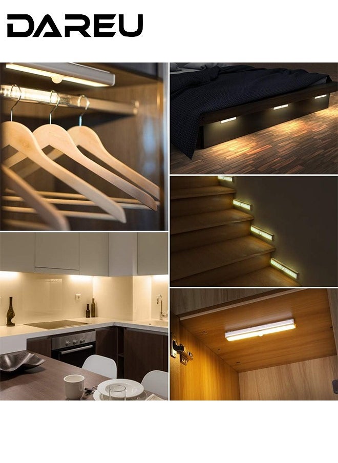 Motion Sensor LED Night Lights, USB Rechargeable Closet Lighting, Warm White, Stick-on Anywhere with Magnetic & Adhesive Mount, 3-Pack, 10 LEDs for Wardrobe, Bathroom, Hallway, Storage Spaces