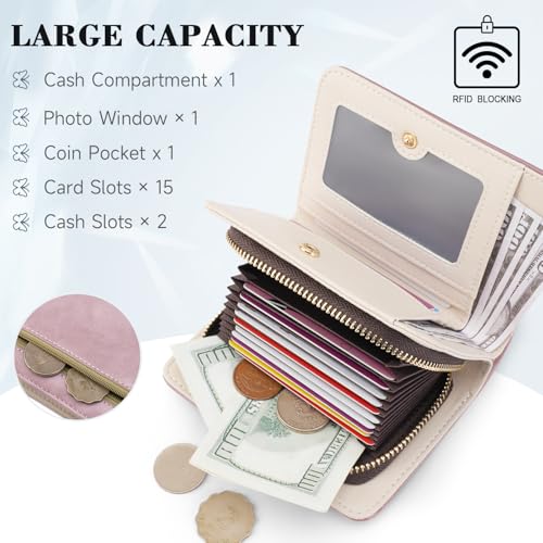 KITEVIUN Women RFID Blocking Small Bifold Wallet, Compact Cash Clutch with Zipper Coin Pocket, Glittery Butterfly Design, Credit Card Holder, Travel Purse with Tassel PURPLE - Image 2