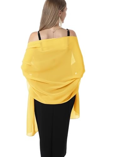 Hotshawl Chiffon Shawls and Wraps for Evening Dresses Women Elegant Soft Scarf Bridal Scarve Wedding Stole (Yellow Gold, One Size) - Image 1