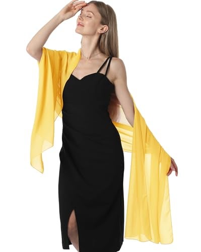 Hotshawl Chiffon Shawls and Wraps for Evening Dresses Women Elegant Soft Scarf Bridal Scarve Wedding Stole (Yellow Gold, One Size) - Image 2
