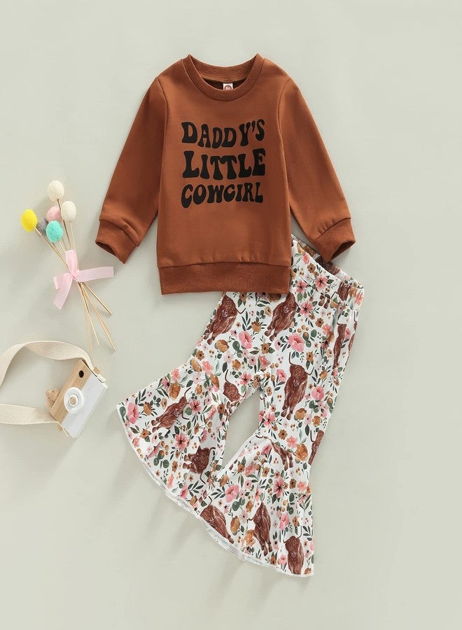 Karuedoo Toddler Baby Girl Western Outfit Letter Print Crewneck Sweatshirt Top Cow Flared Pants Set 2PCS Fall Winter Outfits(Cowgirl, 3-4 Years) - Image 2