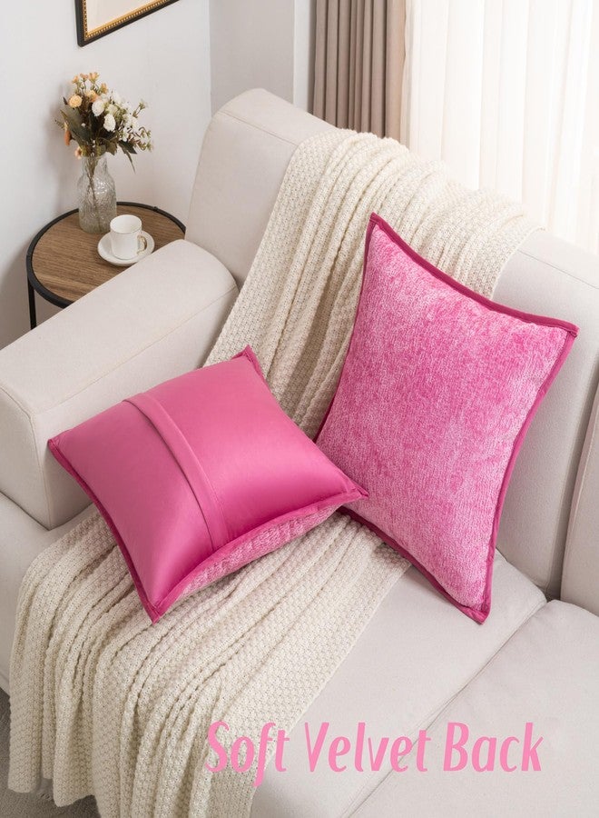 FUTEI Hot Pink Chenille Throw Pillow Covers 18x18 Inch Set of 2,Soft Cozy Bound Edge Design Cushion Case,Home Decor for Couch Bed Living Room - Image 5