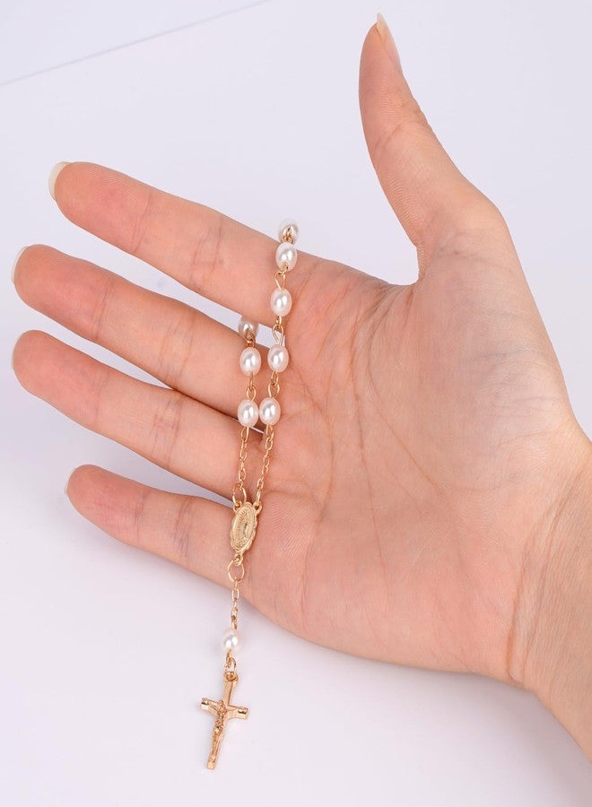 Sploziia 30Pcs Mini Rosary Beads Ivory Color Faux Pearls Gold Plated Cross Bracelet Rosaries in Bulk with Gift Bags Communion Decorations Baptism Favors for Guests Women Christening Weddings Party - Image 5