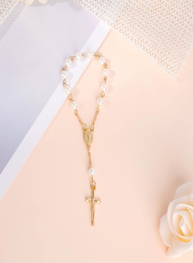 Sploziia 30Pcs Mini Rosary Beads Ivory Color Faux Pearls Gold Plated Cross Bracelet Rosaries in Bulk with Gift Bags Communion Decorations Baptism Favors for Guests Women Christening Weddings Party - Image 4