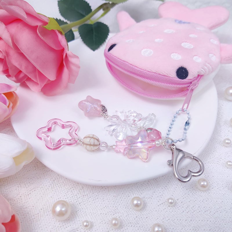 Nalefow Cute Keychain Whale Shark Coin Purse Keychain Cute Plush Zipper Change Pouch, Kawaii Handmade Wallet for Women (Pink) - Image 5