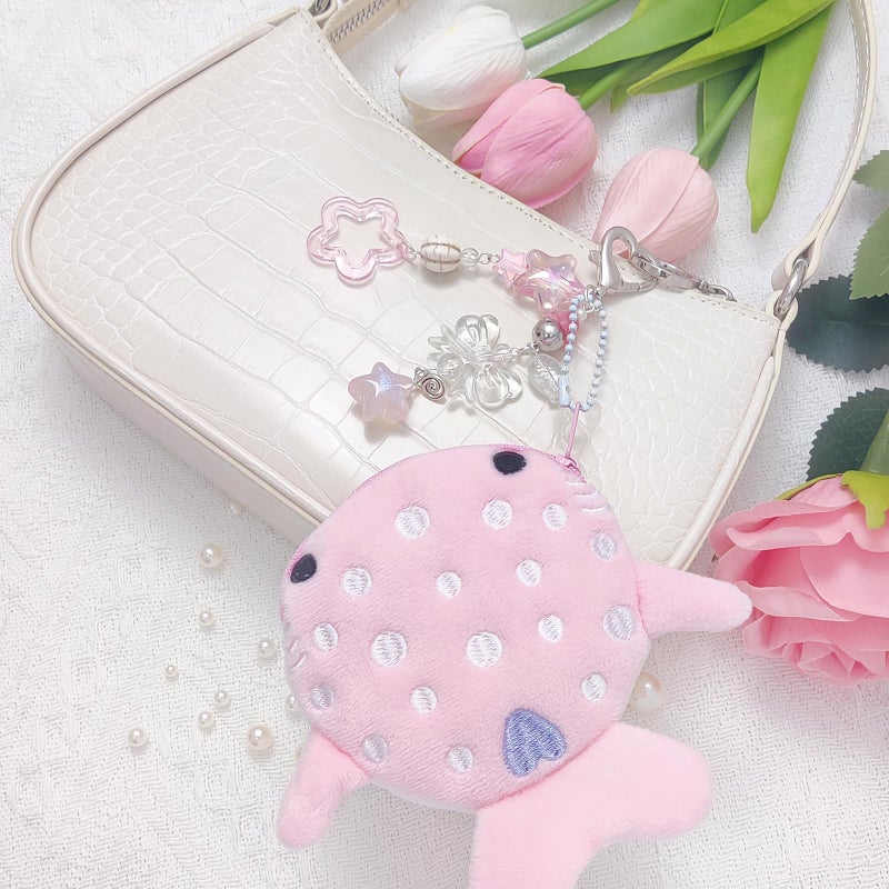 Nalefow Cute Keychain Whale Shark Coin Purse Keychain Cute Plush Zipper Change Pouch, Kawaii Handmade Wallet for Women (Pink) - Image 2