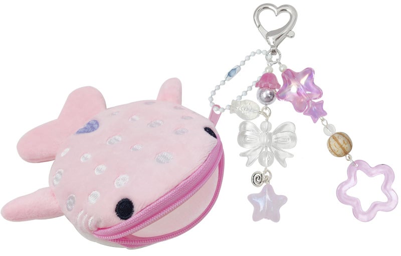 Nalefow Cute Keychain Whale Shark Coin Purse Keychain Cute Plush Zipper Change Pouch, Kawaii Handmade Wallet for Women (Pink) - Image 1