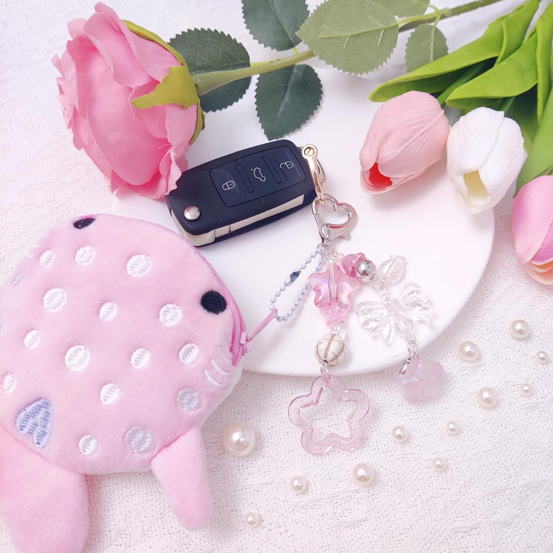 Nalefow Cute Keychain Whale Shark Coin Purse Keychain Cute Plush Zipper Change Pouch, Kawaii Handmade Wallet for Women (Pink) - Image 3
