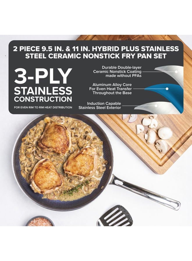 Viking Hybrid Plus 3-Ply Ceramic Nonstick Frying Pan, Made without PFAS, 2-Piece Induction Fry Pan Set, 9.5 and 11 Inch, Metal Utensil Safe, Oven Safe to 500F - Image 2