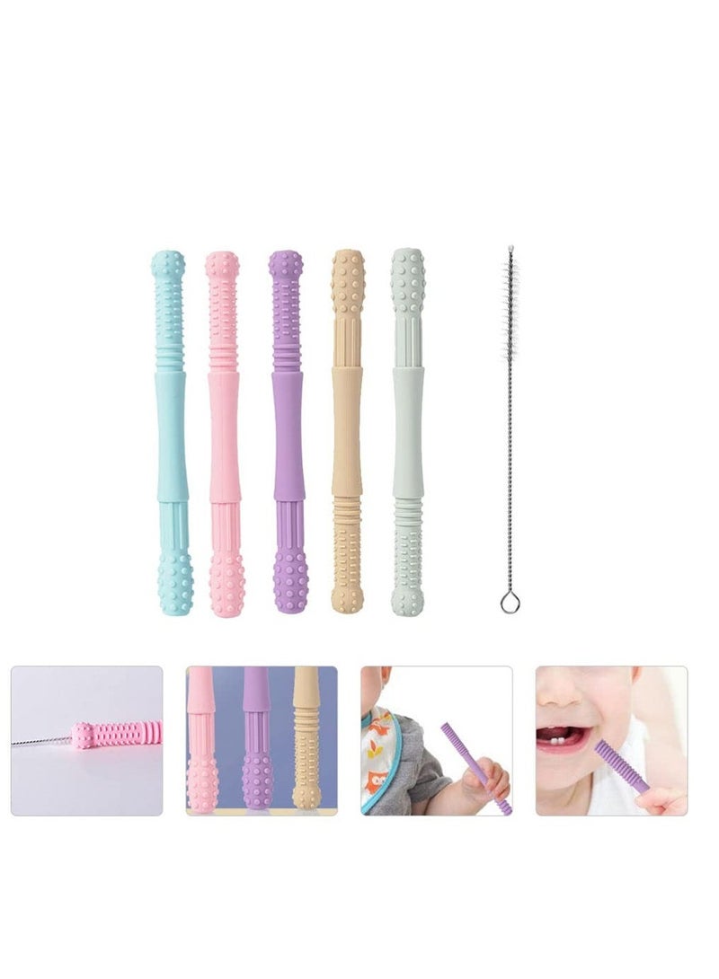 1 Set Hollow Teething Tubes Soft Silicone Baby Soothing Teether Toy Sensory Chew Straw Toy Molar Sticks with Cleaning Brush for Infants Nursing Biting Chewing - Image 1