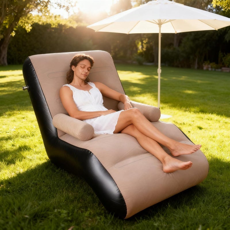 Inflatable Sofa,Portable Inflatable Lazy Sofa,Inflatable Deck Chair,Flocking Backrest Inflatable Couch,Foldable Lounge Chair with Armrests for Living Room, Bedroom, Office,Travel, Camping - Image 2