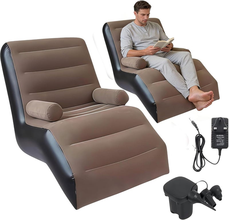 Inflatable Sofa,Portable Inflatable Lazy Sofa,Inflatable Deck Chair,Flocking Backrest Inflatable Couch,Foldable Lounge Chair with Armrests for Living Room, Bedroom, Office,Travel, Camping - Image 1