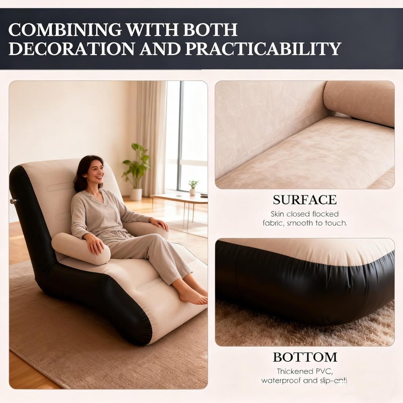 Inflatable Sofa,Portable Inflatable Lazy Sofa,Inflatable Deck Chair,Flocking Backrest Inflatable Couch,Foldable Lounge Chair with Armrests for Living Room, Bedroom, Office,Travel, Camping - Image 4