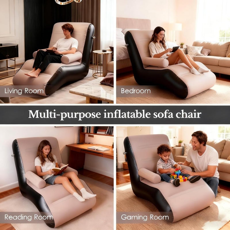 Inflatable Sofa,Portable Inflatable Lazy Sofa,Inflatable Deck Chair,Flocking Backrest Inflatable Couch,Foldable Lounge Chair with Armrests for Living Room, Bedroom, Office,Travel, Camping - Image 5