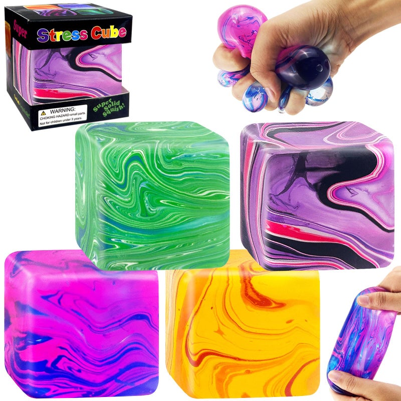 YVBBHE 4 Pack Fidget Cube Squishy Toys Squeeze Stress Balls for Kids Adults Squishies Anxiety Relief Maltose Ball Ice Squishys Sugar Sensory Toy for ADHD Autism Novel Design Colorful Fidgets Cubes - Image 3