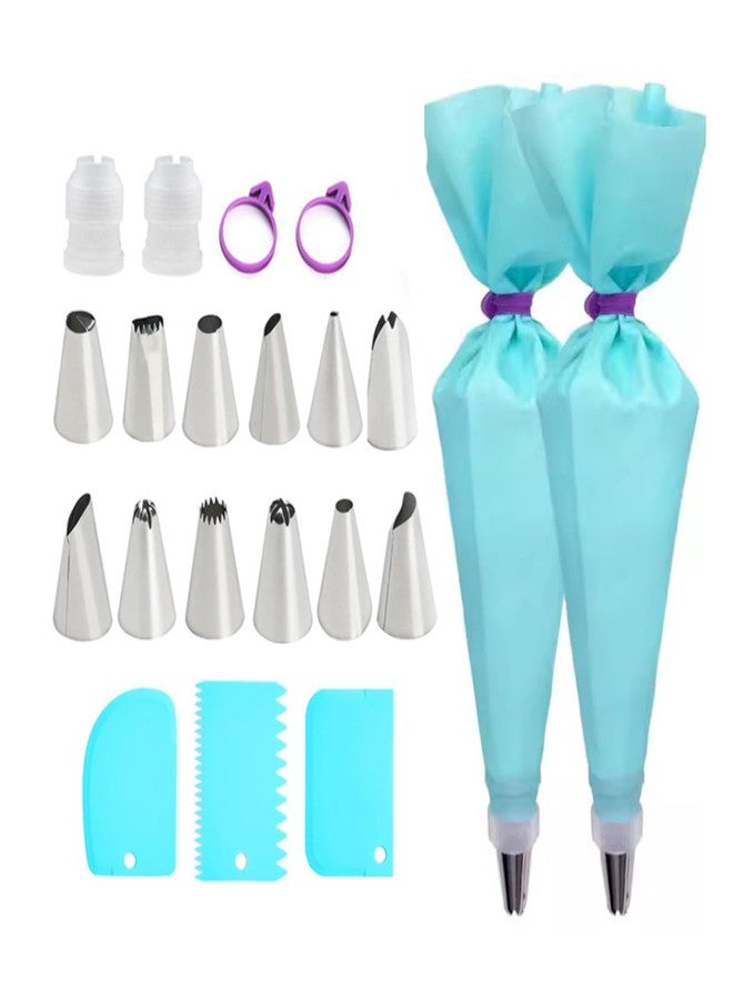 Pmeixcy Piping Bags and Nozzles Set - 21 PCS Reusable Cake Piping Kit with 12 Stainless Steel Icing Nozzles, 2 EVA Icing Bags, 3 Scrapers, 2 Couplers, 2 Bag Ties - Ideal Cake Decorating Kit for Cakes - Image 1