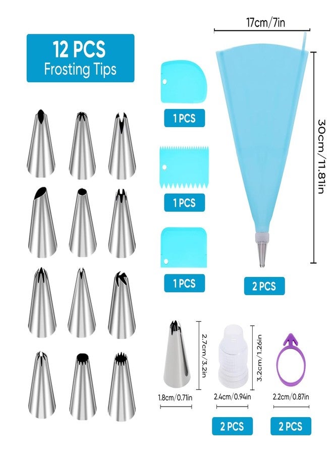 Pmeixcy Piping Bags and Nozzles Set - 21 PCS Reusable Cake Piping Kit with 12 Stainless Steel Icing Nozzles, 2 EVA Icing Bags, 3 Scrapers, 2 Couplers, 2 Bag Ties - Ideal Cake Decorating Kit for Cakes - Image 2