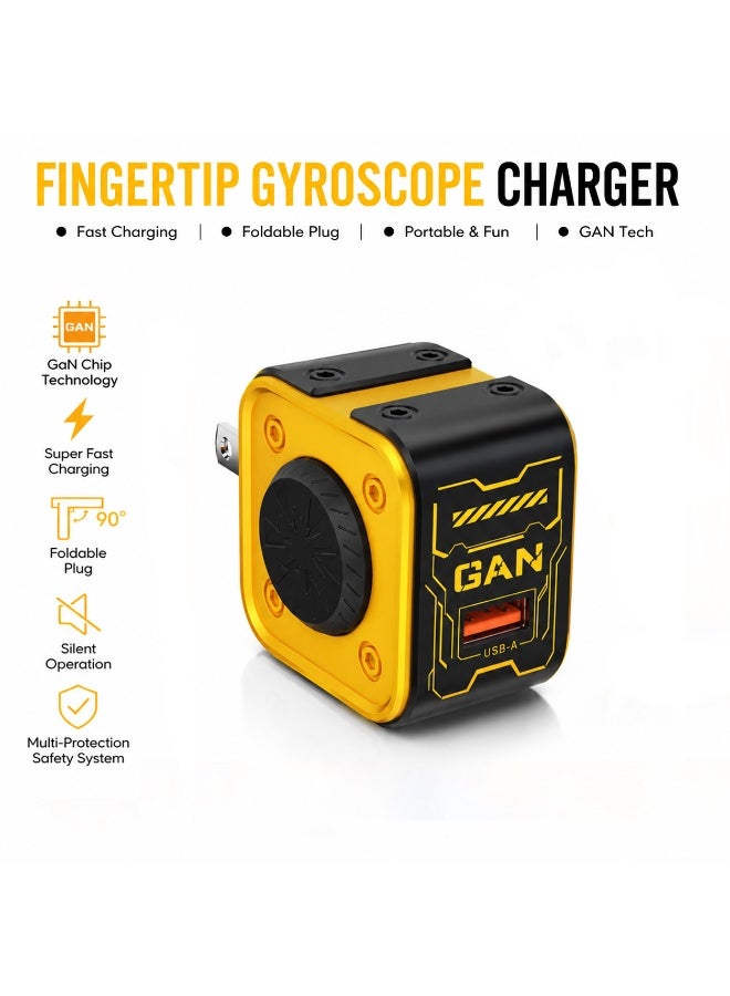 FUFFI 30W GaN Fast Charger with Fidget Spinner, Foldable USB Wall Charger Block with 2-in-1 USB-C/Lightning Cable, For iPhone 15/14/13/12/8/SE, For Samsung Galaxy, Google Pixel, iPad-Yellow - Image 1