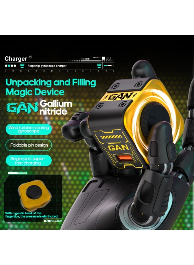 FUFFI 30W GaN Fast Charger with Fidget Spinner, Foldable USB Wall Charger Block with 2-in-1 USB-C/Lightning Cable, For iPhone 15/14/13/12/8/SE, For Samsung Galaxy, Google Pixel, iPad-Yellow - Image 2