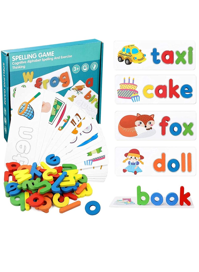 تعليم القراءة والهجاء ألعاب مطابقة الأبجدية ألعاب الكلمات المرئية فلاش بطاقات مونتيسوري ألعاب تعليمية خشبية - Image 1