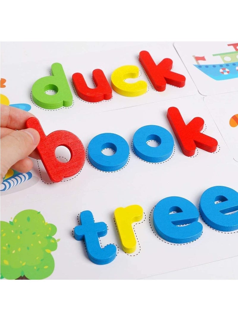 تعليم القراءة والهجاء ألعاب مطابقة الأبجدية ألعاب الكلمات المرئية فلاش بطاقات مونتيسوري ألعاب تعليمية خشبية - Image 3