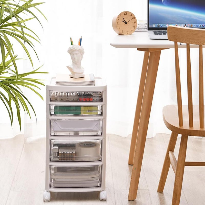 Kuber Industries Kuber Industries 5 Layer Cosmetic Cabinet with Trolley5Tier Rolling CartShelf Stand With DrawerWhite - Image 1