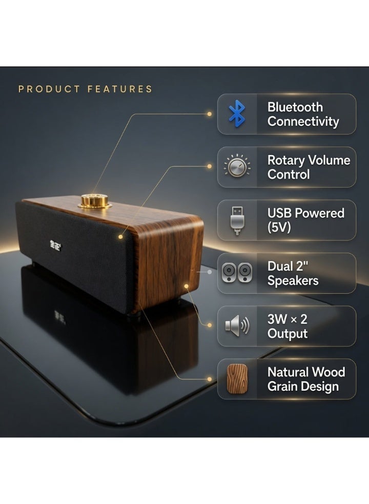 مكبر صوت مكتبي M4005 بتقنية البلوتوث، يعمل عبر USB، مزود بمكبري صوت، تصميم خشبي، ونظام صوتي محمول. - Image 5