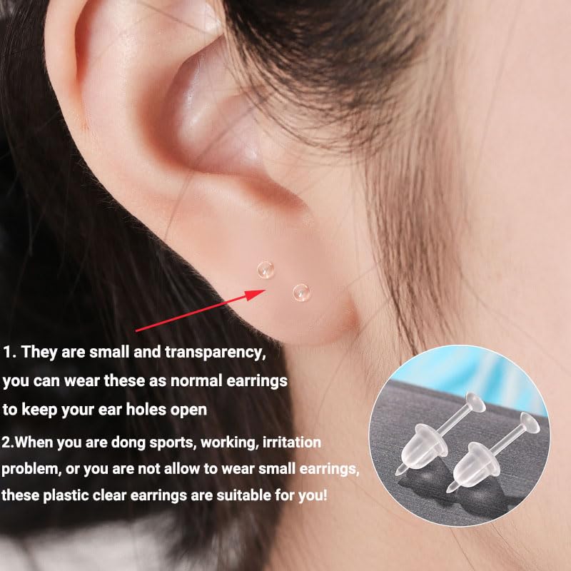 Formulen Plastic Earrings, 200 PCS Clear Earrings for Sports, Transparency Plastic Post Earring Studs for Sports, Flat Silicone Earring for DIY - Image 4