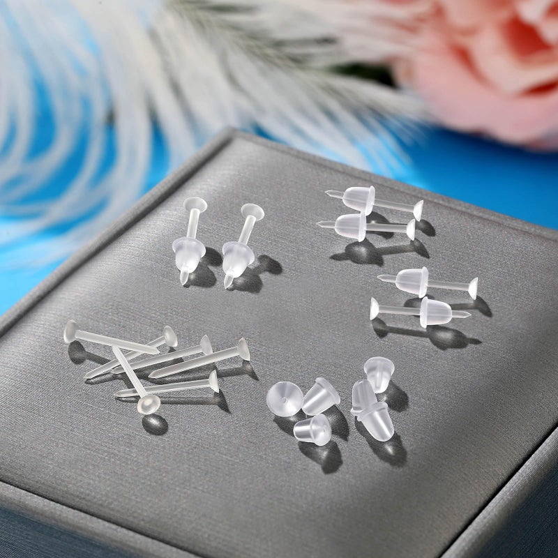 Formulen Plastic Earrings, 200 PCS Clear Earrings for Sports, Transparency Plastic Post Earring Studs for Sports, Flat Silicone Earring for DIY - Image 5