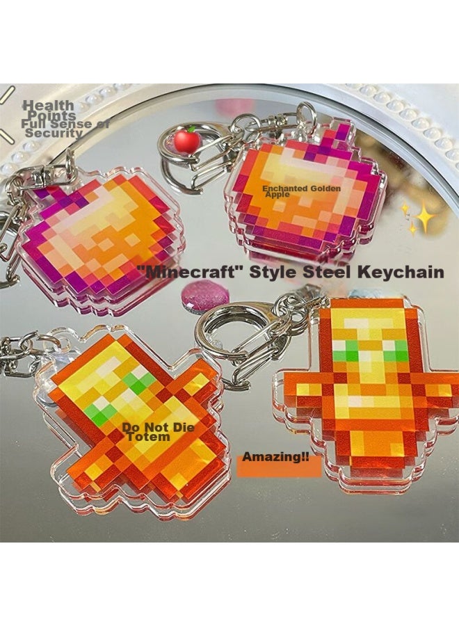 Murcia Minecraft Pendant Accessories, Minecraft Acrylic Keychain, Unbreakable Totem, Enchanted Apple Gift - Image 2