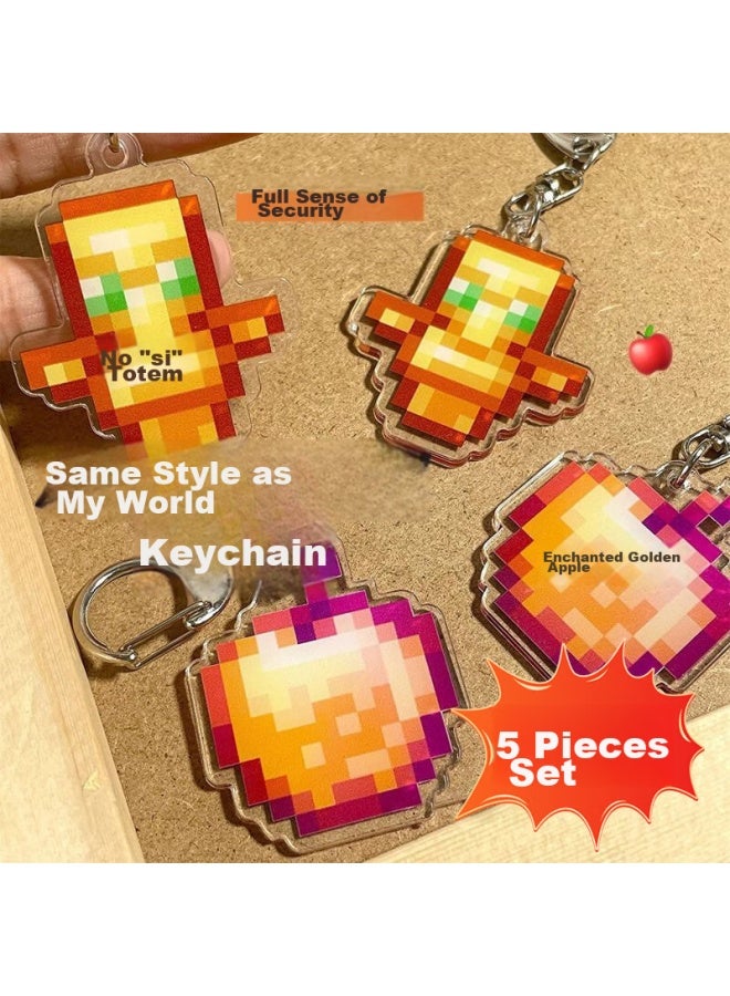 Murcia Minecraft Pendant Accessories, Minecraft Acrylic Keychain, Unbreakable Totem, Enchanted Apple Gift - Image 1