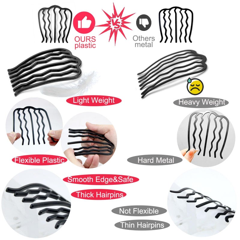 LAPOHI 12-Piece Plastic Hair Combs & Pins for Updo, Bun & Vintage Hairstyles - Image 2
