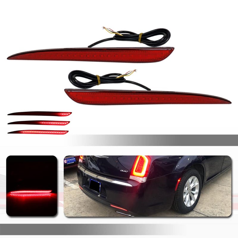 Tonsya 3 IN 1 LED Red Led Bumper Reflector Compatible With 20152018 Chrysler 300 Tail Lights Turn Signal Brake Stop Rear Fog Lamps 68213445AB 68213444AB CH1184104N CH1185104N