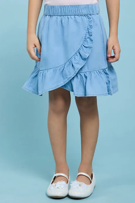 R&B Washed Denim Skirt with Elastic Waist